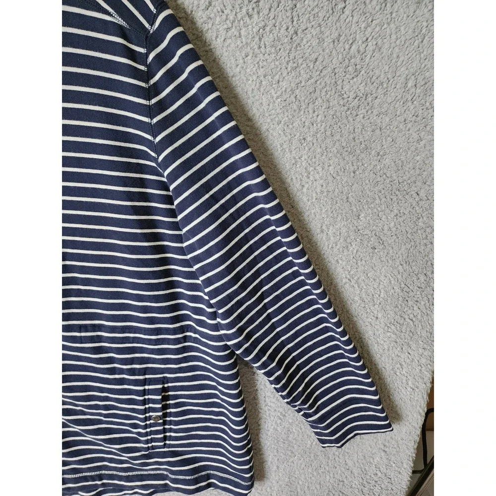 L.L. Bean Snap Front Hoodie Women 3X Blue White Striped Cotton Blend 502733 - Picture 6 of 11